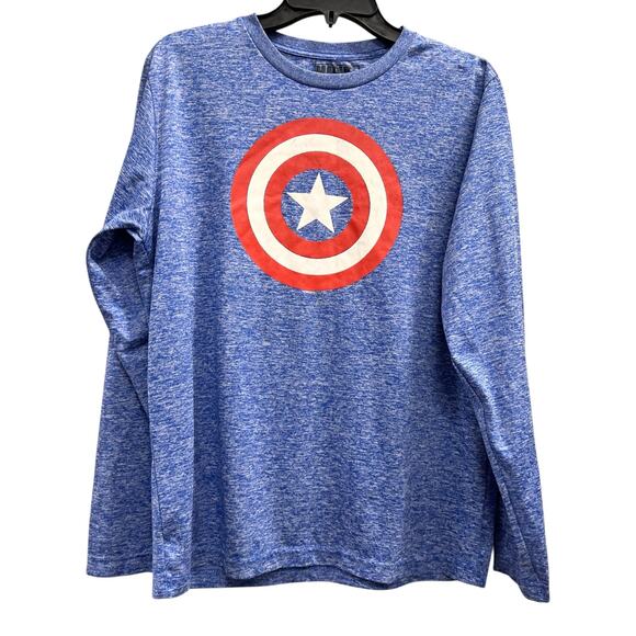 MARVEL Captain America Heather blue long sky dri fit men’s top sz M - Picture 1 of 5